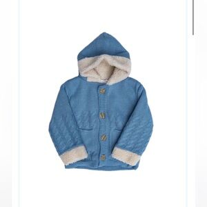 Elu Mexico Baby Blue Hooded Knit Sweater with Cream Accents Size 18 Months